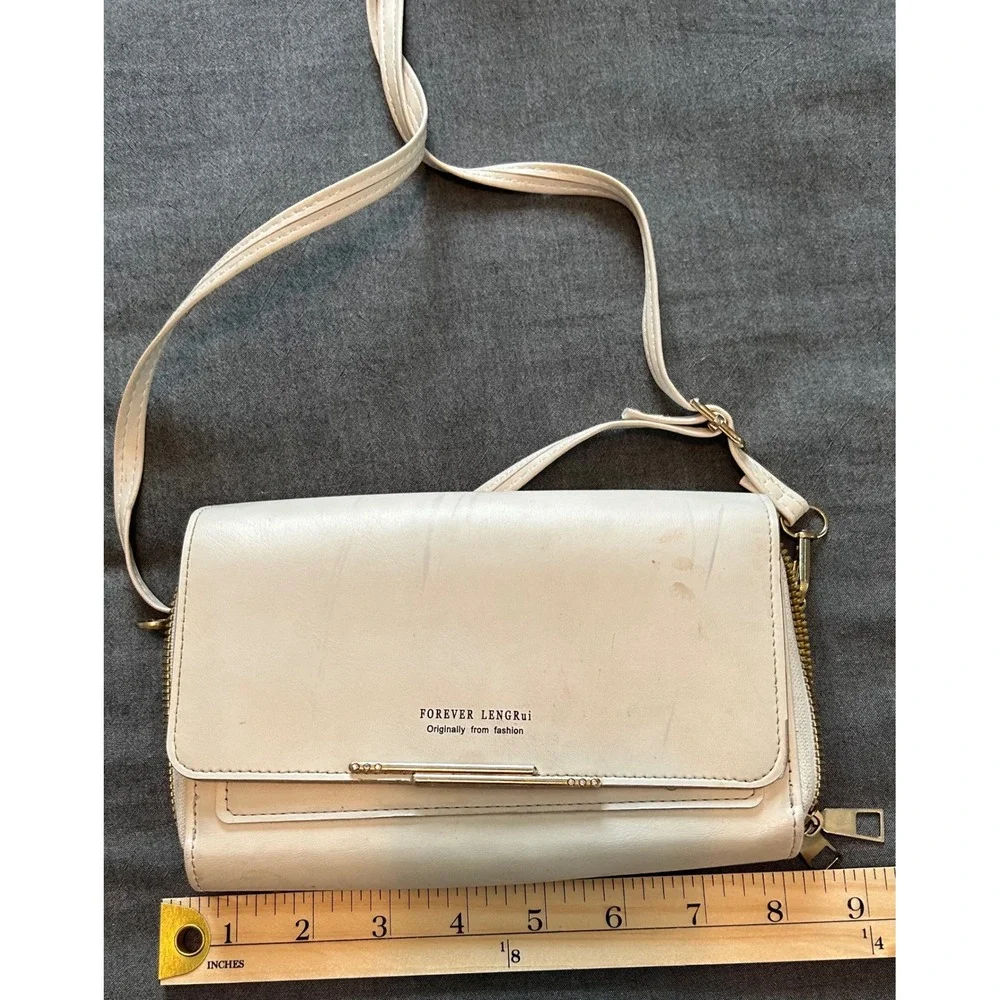 Forever LengRui Cream White Crossbody Wallet Bag Rhinestone Accents Organizer